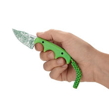 Load image into Gallery viewer, CRKT Minimalist Bowie 'Gears' Neck Knife Glow in the Dark Handle w/'Gears' Satin Finish Blade