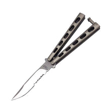 Load image into Gallery viewer, Ace Butterfly Knife Satin Skeletonized Handle w/Partially Serrated Satin Finished Blade