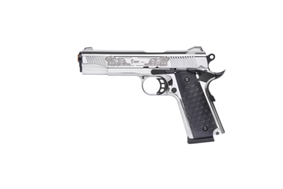 Kuzey 911 Chrome with black grip 9mm blank-pepper pistol (without engraving)