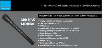 SUPALED SENTRY 300L SC3 RECHARGE USB INPUT 2600MAH SL7003