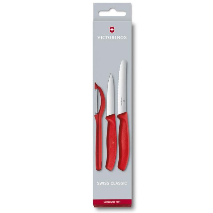 Victorinox Swiss Classic Paring Knife Set w/Peeler 3 Piece - Red