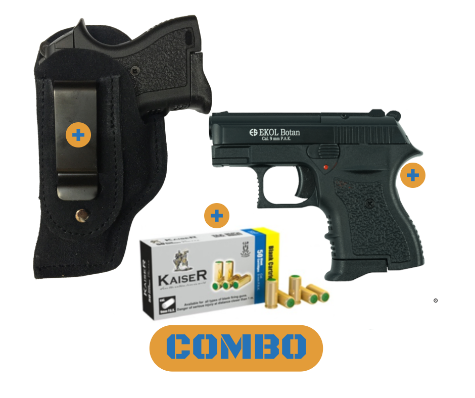 COMBO Ekol Botan 9mm blank/pepper pistol + holster + 25 blanks