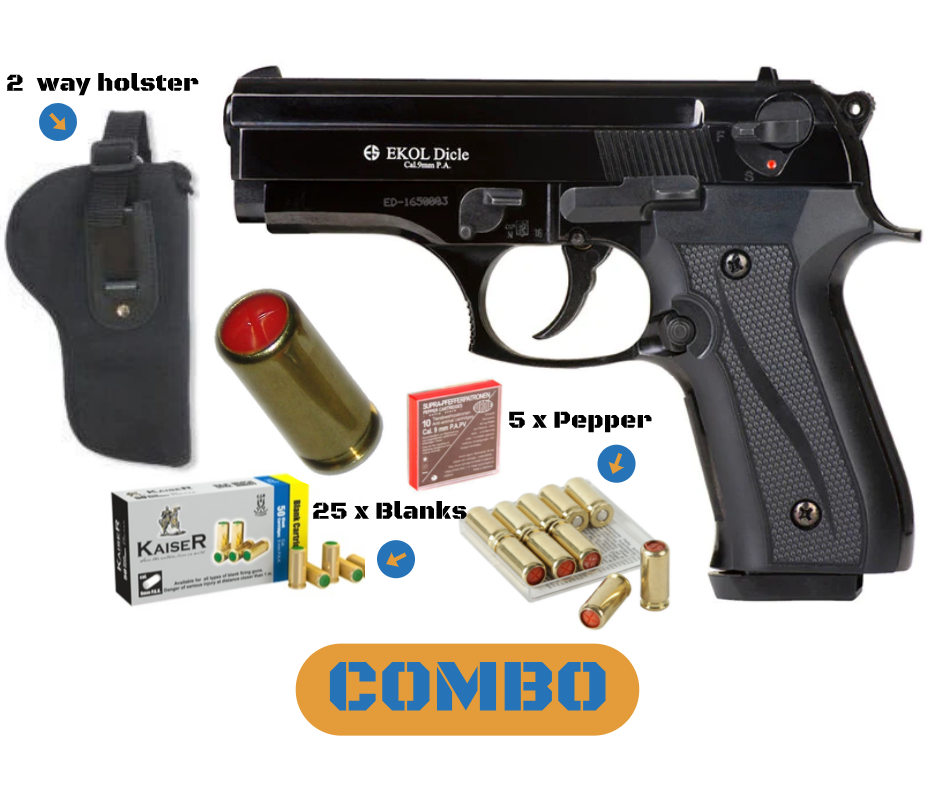 EKOL DICLE 9mm blank/pepper pistol + 25 blanks + 5 pepper + holster
