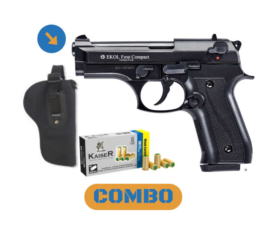EKOL FIRAT COMPACT 9mm blank/pepper pistol + 25 blanks + holster