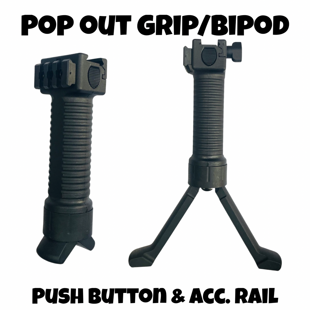 Push button bipod/grip