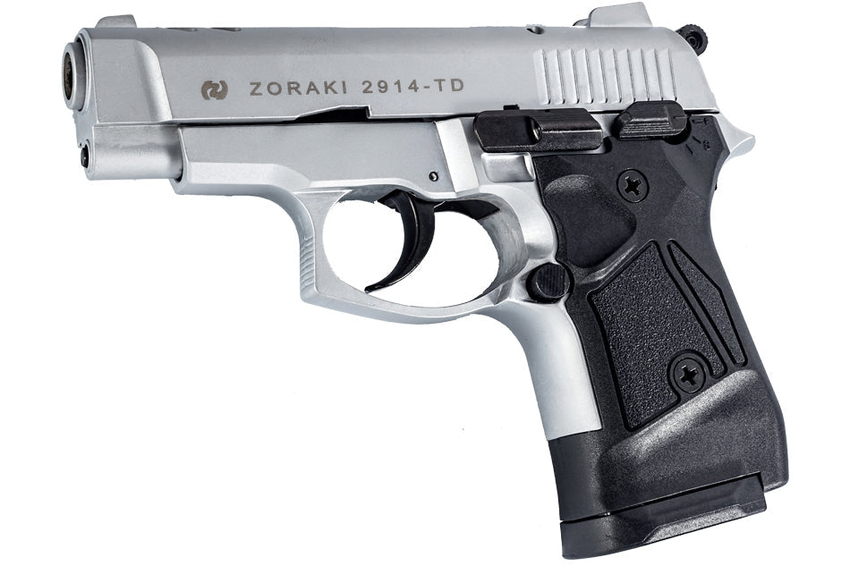 Zoraki model 2914 satin 9mm blank/pepper pistol + holster + 25