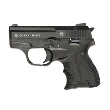 Load image into Gallery viewer, ZORAKI Mini Chrome 9mm Blank pepper pistol + 25 blanks + Suede holster
