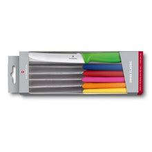 Load image into Gallery viewer, Victorinox Swiss Classic Tomato/Steak Knife Serrated Set of 6 Assorted Colours - Giftbox
